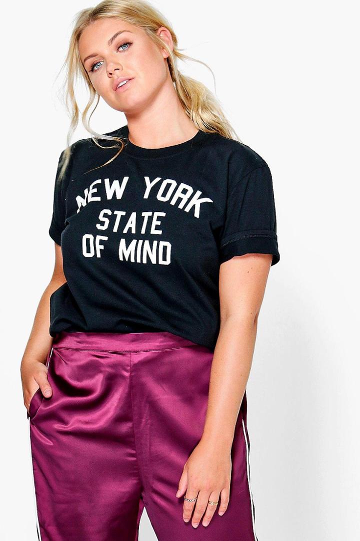 Boohoo Plus Sasha New York Slogan Tee Black