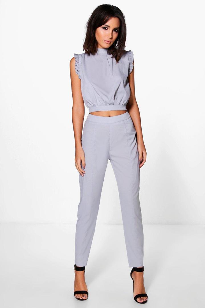 Boohoo Imogen Pintock Woven Tailored Trouser Grey