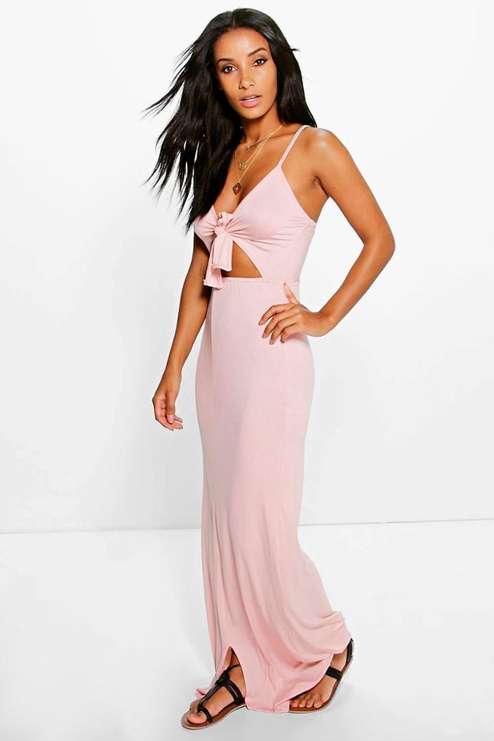 Boohoo Amy Knot Front Strappy Midi Dress Nude