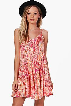 Boohoo Amelia Printed Strappy Swing Dress