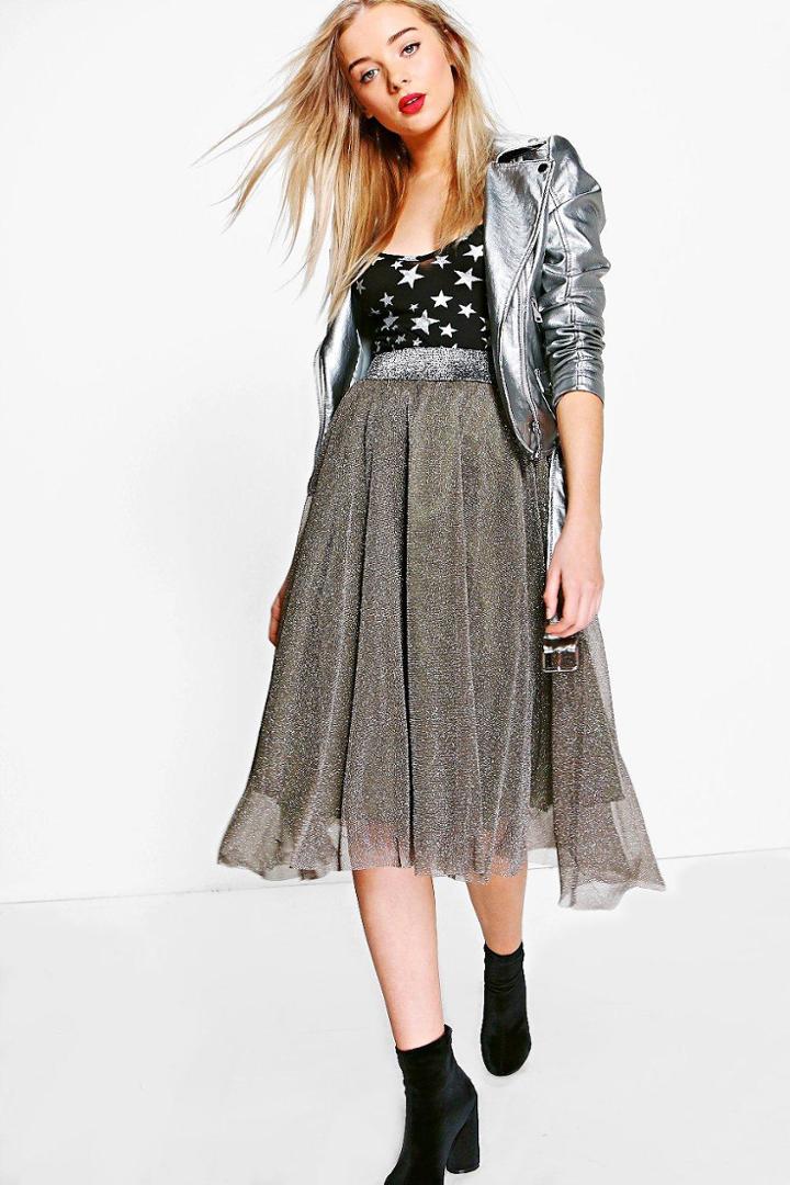 Boohoo Sophie Glitter Tulle Skirt Khaki