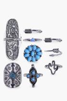 Boohoo Tilly Tribal Mixed 9 Ring Pack Silver
