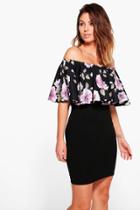 Boohoo Fia Floral Contrast Off Shoulder Bodycon Dress Multi