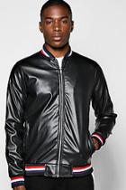 Boohoo All Over Pu Varsity Jacket With Sports Rib