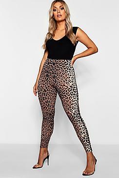 Boohoo Plus Sports Stripe Leopard Print Legging