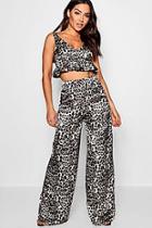 Boohoo Sophie Satin Wide Leg Tie Strap Top Co-ord
