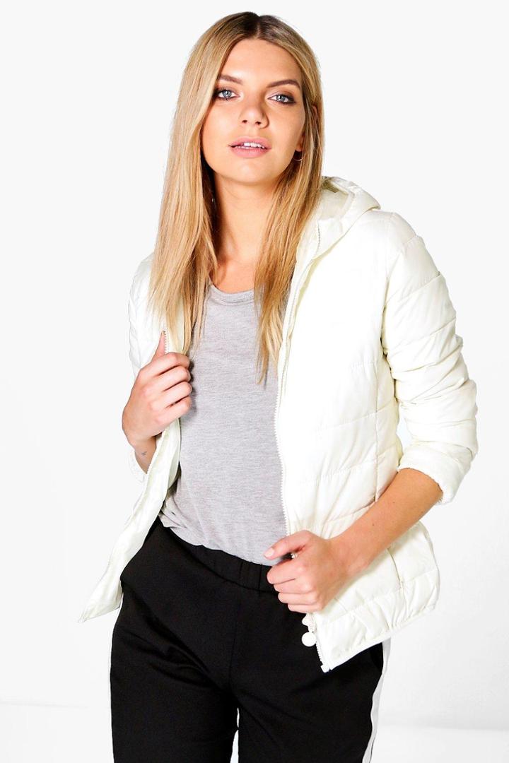 Boohoo Lois Wet Look Lightweight Bubble Coat Cream