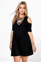 Boohoo Plus Kirsty Ribbed Cold Shoulder Dress Black