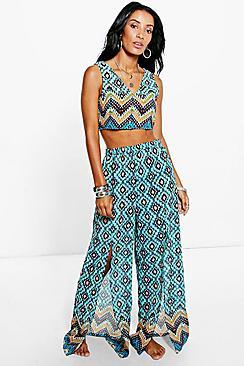 Boohoo Leila Zig Zag Tile Print Trouser Co-ord Set