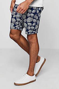 Boohoo Leaf Print Slim Fit Cotton Short