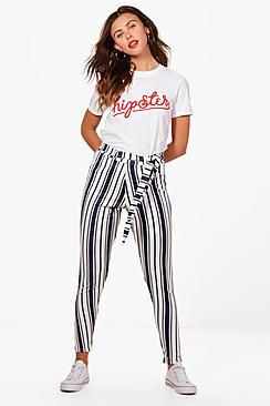 Boohoo Petite Lucie Stripe Crepe Cigarette Trouser