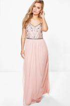 Boohoo Plus Rose Sequin Embroidered Maxi Dress Nude