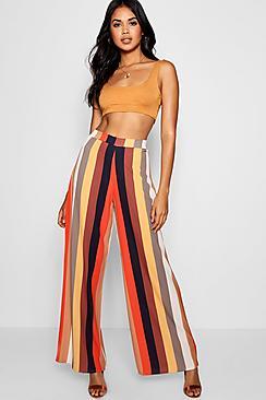 Boohoo Lea Tonal Stripe Woven Wide Leg Trouser