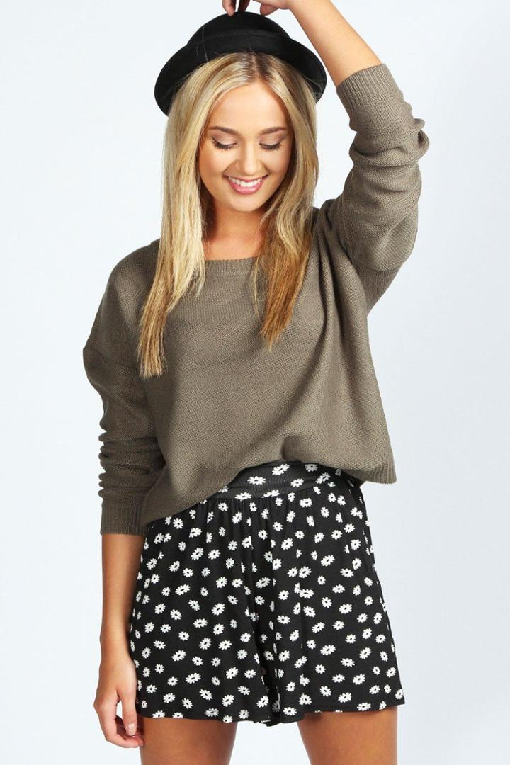 Boohoo Anabelle Daisy Print Jersey Culottes Black