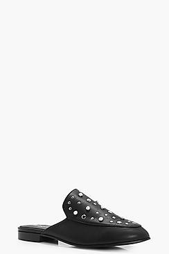 Boohoo Rosie Stud & Embellished Trim Mule Flat