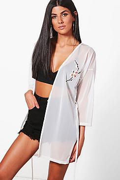 Boohoo Alison Embroidery Trim Kimono