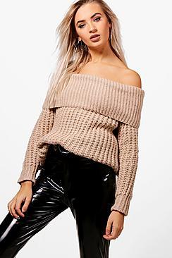 Boohoo Tiffanie Soft Knit Marl Bardot Jumper