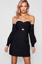Boohoo Scarlett Knot Front Off The Shoulder Shift Dress