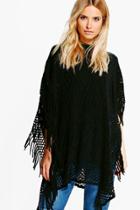 Boohoo Lexi Tassel Crochet Poncho Black