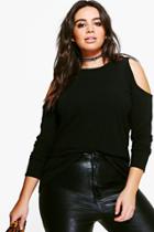 Boohoo Plus Keira Open Shoulder Knitted Jumper Black