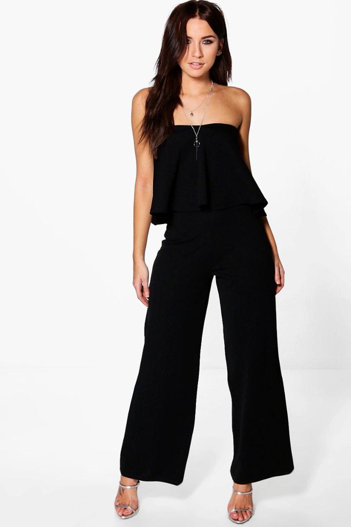 Boohoo Layla Sweetheart Bandeau & Wide Leg Trouser Co-ord Black