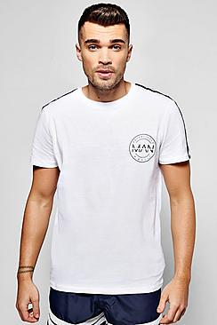 Boohoo Stripe Sleeve Man Round Logo T-shirt