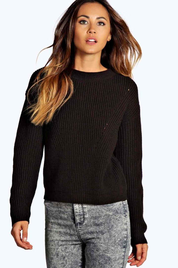Boohoo Linda Open Knit Turtle Neck Jumper Black