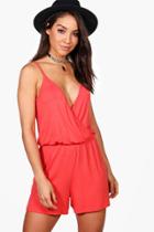 Boohoo Natasha Wrap Over Cami Playsuit Orange