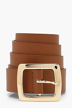 Boohoo Tan Gold Buckle Belt