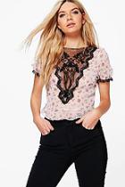 Boohoo Leah Lace Insert Floral Top