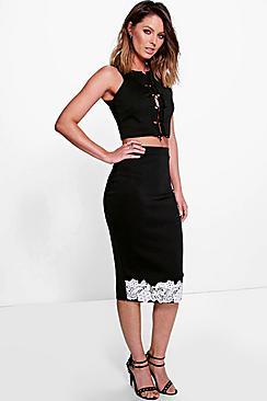 Boohoo Adalina Crochet Trim Midi Skirt