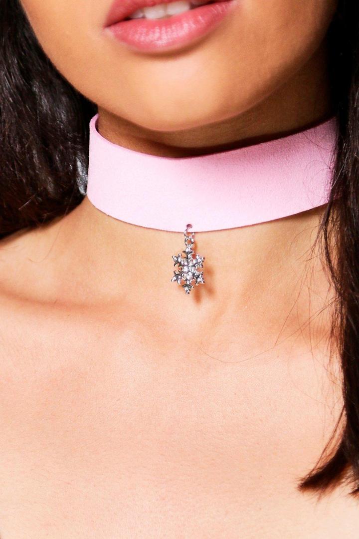 Boohoo Neve Suedette Snowflake Pendant Choker Blush