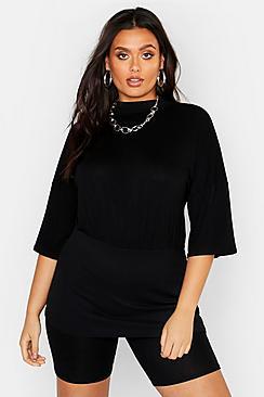Boohoo Plus High Neck Rib Corset Waist T-shirt