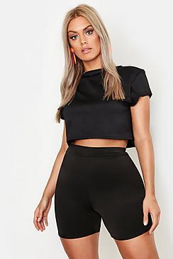 Boohoo Plus Scuba High Neck Crop Top