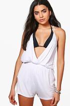 Boohoo Ellie Plunge Jersey Beach Playsuit