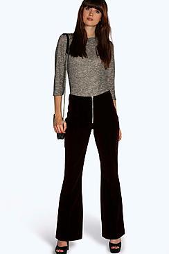 Boohoo Arianna Zip Front Tailored Velvet Trousers