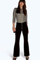 Boohoo Arianna Zip Front Tailored Velvet Trousers
