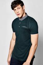 Boohoo Patterned Collar Polo T Shirt Green