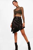 Boohoo Abi Pu Ruffle Belted Midi Skirt