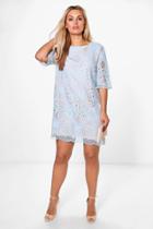 Boohoo Plus Abbi All Over Lace Shift Dress Blue