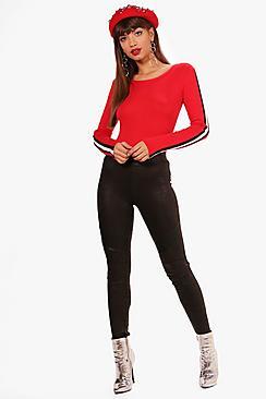Boohoo Hope Biker Panelled Leather Look Skinny Trousers