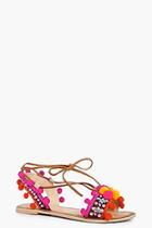 Boohoo Violet Pom And Embellished Leather Sandal