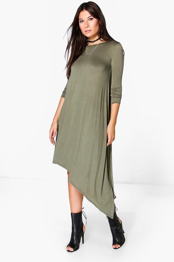 Boohoo Emily Drape Asymmetric Dress Khaki