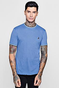 Boohoo Sport Rib Neck & Cuff T-shirt With Embroidery