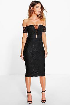 Boohoo Boutique Em Off Shoulder Lace Midi Dress