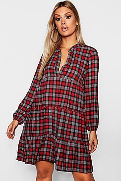 Boohoo Plus Tartan Smock Dress