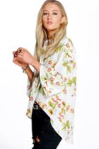 Boohoo Tanya Floral Curved Hem 3/4 Sleeve Shirt White