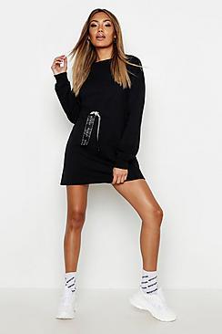 Boohoo Tape Detail Draw Cord Sweat Dress