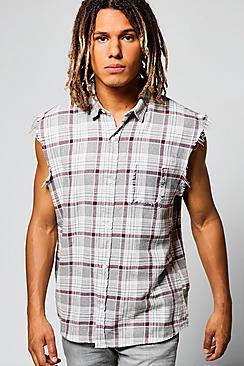 Boohoo Sleeveless Check Shirt In Acid Wash