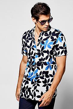 Boohoo Short Sleeve Contrast Leaf Print Shirt